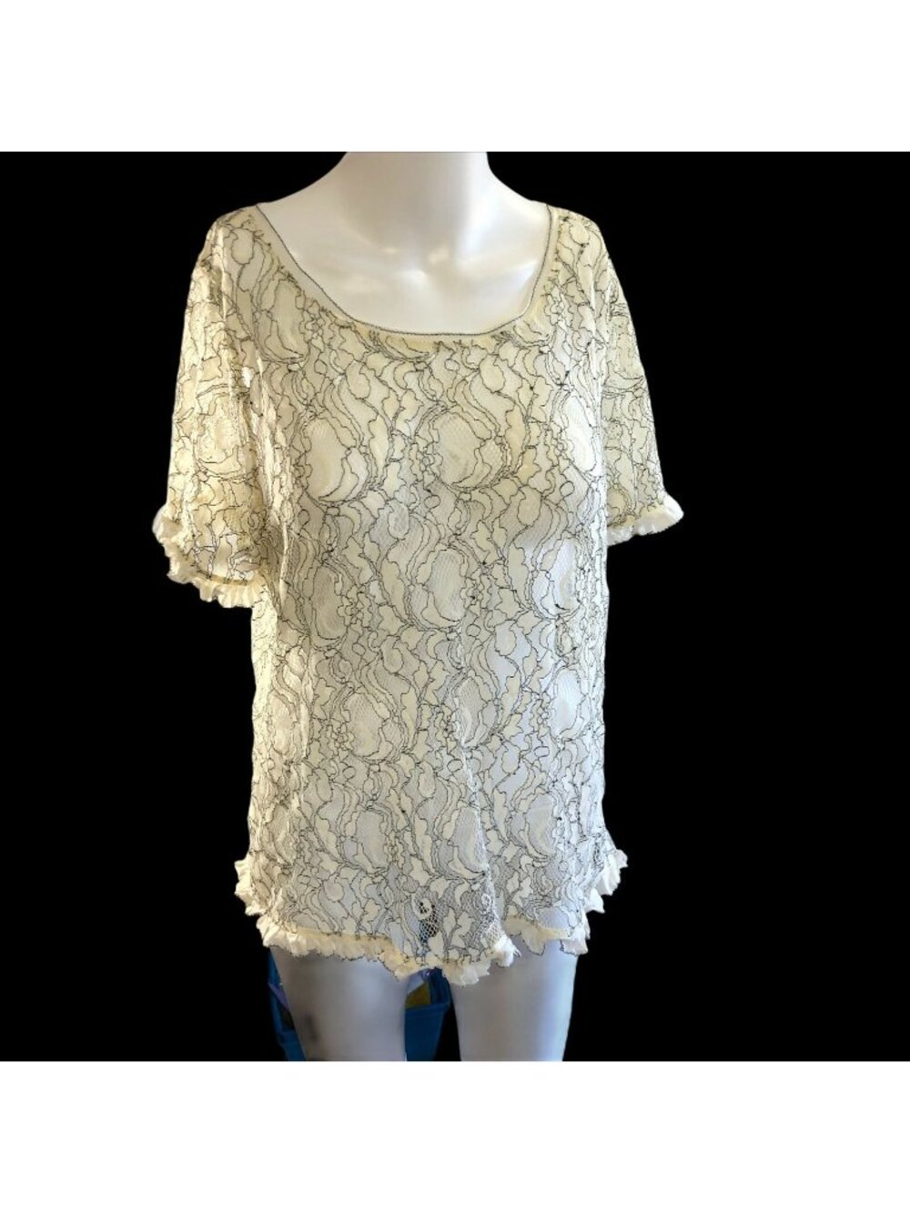 LOFT Top Womens Large Lace Shirt Short Sleeves Sheer Beige Pullover Blouse Pullo